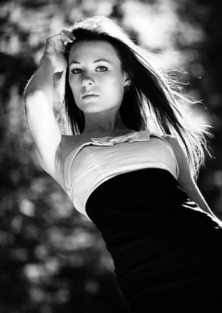 young pretty woman portrait. black and white film stylizationの写真素材