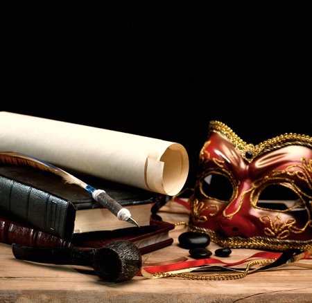 Art still life over old wooden deskの写真素材