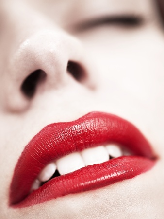 red lipstick, female portraitの写真素材