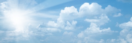 Blue skies with bright sun as abstract backgroundsの写真素材