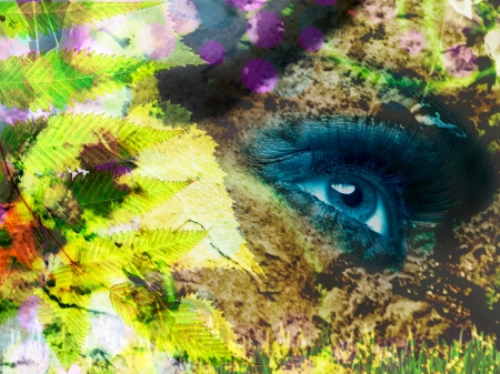 Mother Nature. Abstruct natural backgrounds with human faceの写真素材