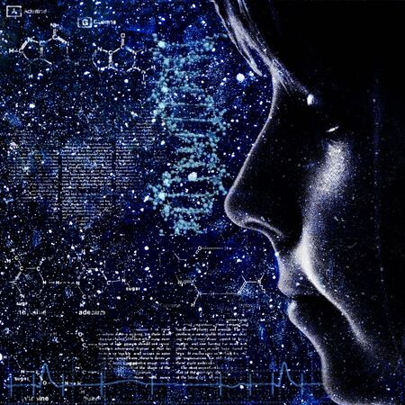Evolution. Abstract science backrounds with female portraitの写真素材
