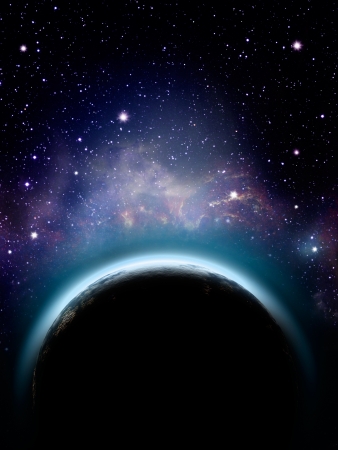 Rising sun under the Earth planet, abstract backgroundsの写真素材
