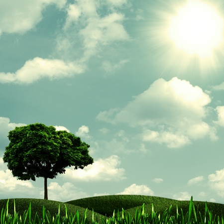 Green hills under the blue sky, natural backgrounds for your designの写真素材
