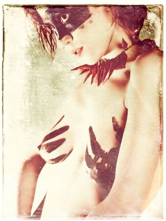 have a fun. Retro female portraitの写真素材