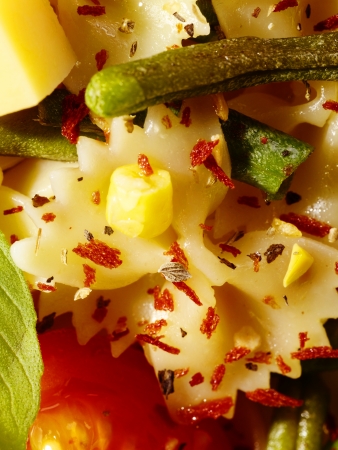 italian pasta with string beans, cheese and spicesの写真素材