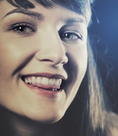 Funny retro styled female portrait with backlitの写真素材