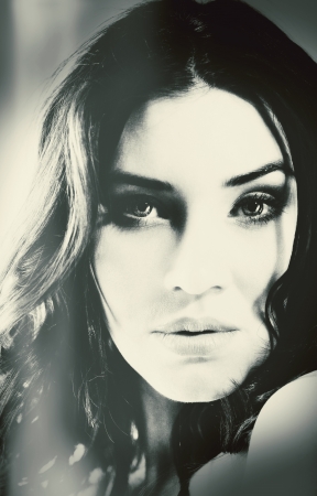 Retro styled contrasty female portraitの写真素材