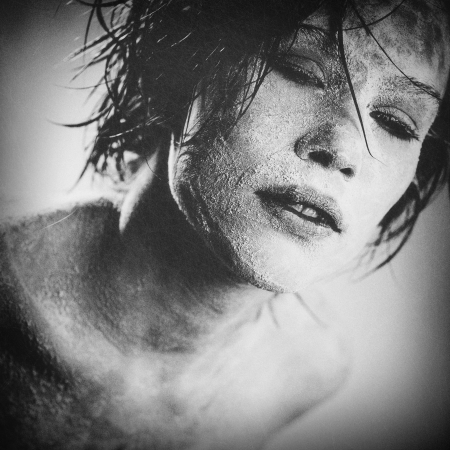 Zombie, grungy female portrait with added scratched textureの写真素材