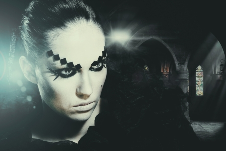 Halloween Witch In His Castle, Female Portraitの写真素材