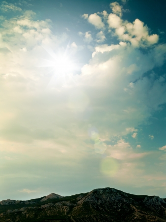 Blue skies under the mountains, natural landscapeの写真素材