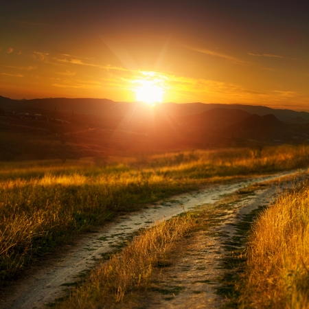 road on the meadow, abstract natural landscapeの写真素材