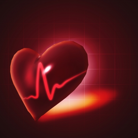 ECG abstract backgrounds with human 3D rendered heartの写真素材