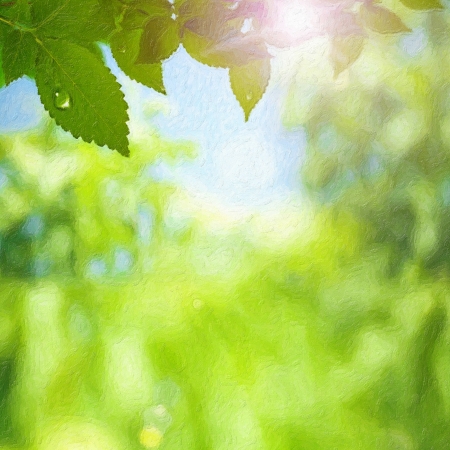 Summer foliage. Impasto art print stylezed backgroundsの写真素材