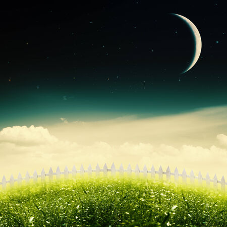 Starry night on the beauty meadow, abstract environmental backgroundsの写真素材