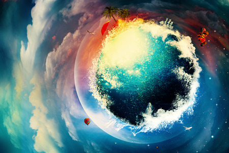 Vacation and travel backgrounds against blue skiesの写真素材
