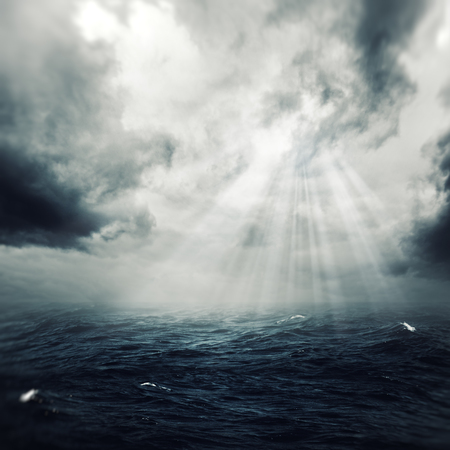 New hope in the stormy ocean, abstract environmental backgroundsの写真素材