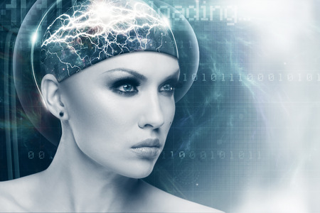 Future woman, abstract sci-fi female portrait for your designの写真素材