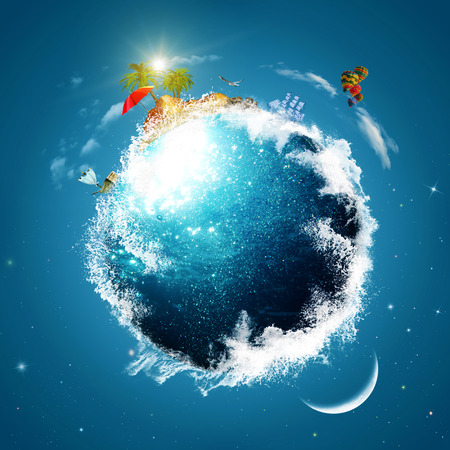 Earth planet. Vacation and travel backgrounds against blue skiesの写真素材