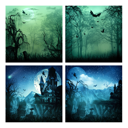 Set of assorted spooky backgrounds for your designの写真素材