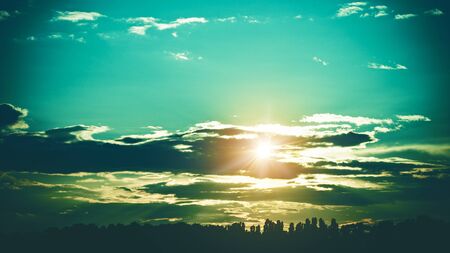 Summer sunset, abstract lomo 16x9 landscapeの写真素材
