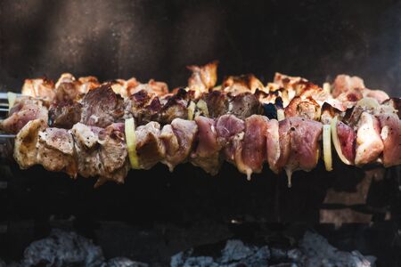 BBQ, shashlik. Abstract food gourmet backgrounds for your designの写真素材