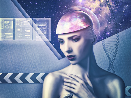 Cyborg woman. Abstract science and technology backgrounds
