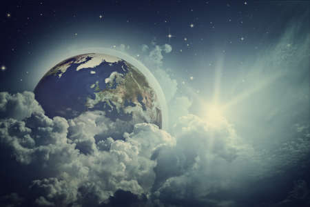 Earth view in the cloudy skies. NASA imagery usedの写真素材