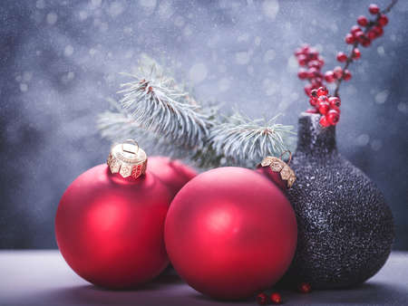 Abstract Christmas backgrounds with holiday decorationsの写真素材