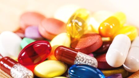 Abstract medical backgrounds with colorful pills for your designの写真素材