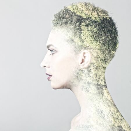 Mother Nature. Abstract female portrait with muliple exposureの写真素材