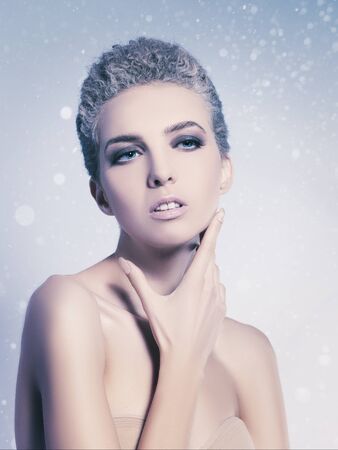 Frozen beauty, abstract vogue style female portrait with beauty bokehの写真素材