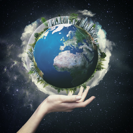 Earth globe against  starry backgrounds, environmental conceptの写真素材