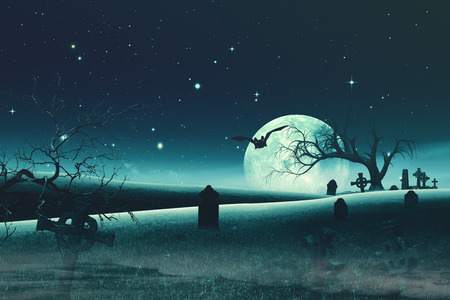 Abstract Halloween backgrounds with old cemetery and full Moonの写真素材