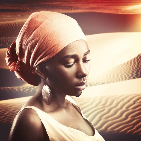African woman, female portrait with saved skin textureの写真素材
