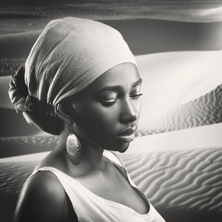 African woman, female portrait with saved skin textureの写真素材