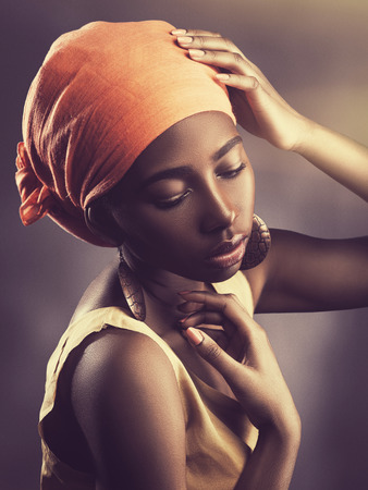 African woman, female portrait with saved skin textureの写真素材