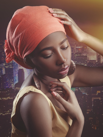 African woman, female portrait with saved skin textureの写真素材