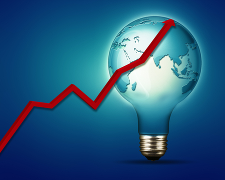 Power and industry abstract backgrounds with electrical bulb and chartの写真素材