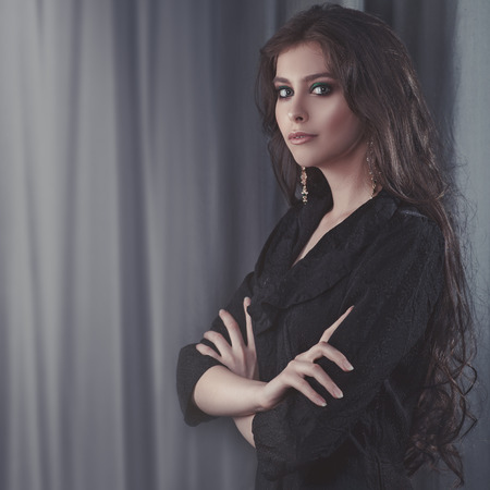 Theater and stage. Dramatic retro style female portraitの写真素材