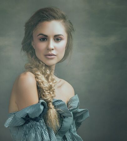 Beautiful blondie, retro styled female portrait with copy space for your design