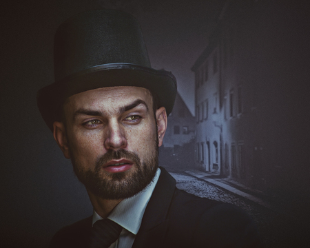Englishman detective, retro style male portraitの写真素材