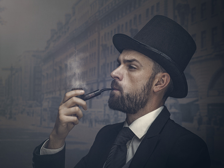 Englishman detective, retro style male portraitの写真素材