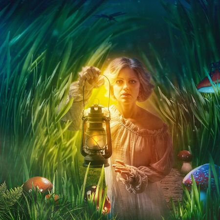 Another side of reality. Young adult woman in the fantasy worldの写真素材