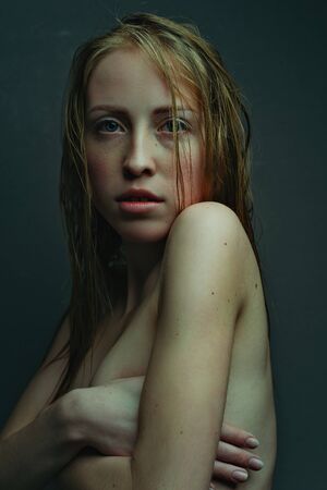 Sensuality. Dramatic female fine art portraitの写真素材