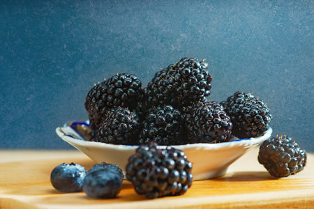 Blackberry on the table. Healthy food backgroundの写真素材