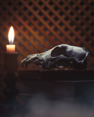 In the abode of the alchemist and magician. Magic Halloween backgroundの写真素材