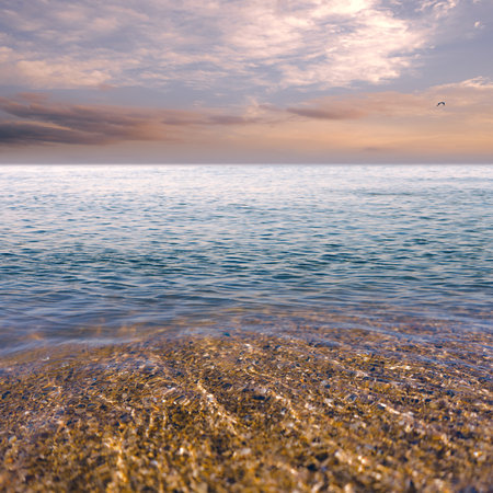 Tranquil natural marine landscape.  Clear water and beautiful sunset