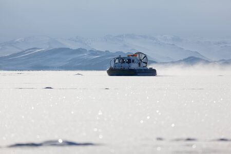 Snow air motion boat goes on big snow field