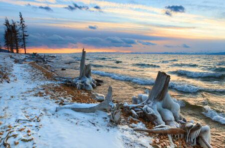 Beautiful landscape with lake and mountain. Mongolia lake khubsugulの写真素材